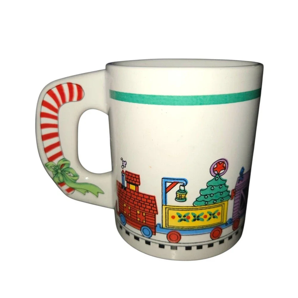 Vintage Unbranded Ceramic Christmas‎ Train With Candy Cane Handle Coffee Cup Mug